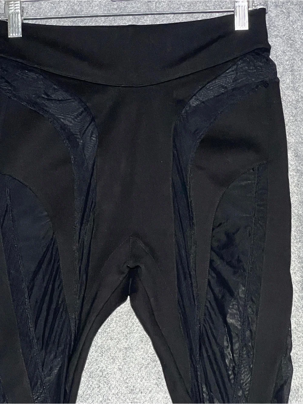 MANIÈRE DE VOIR Black Semi Sheer Mesh Panel Stirrup Leggings High Waist Size 8